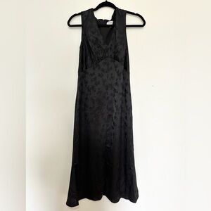 BCBG New York City Elegant Black Floral V Neck Sleeveless Midi Dress size 6